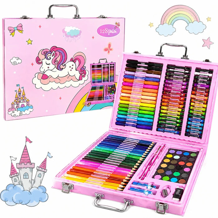 128 Pcs Unicorn Art Set for Kids – Drawing, Coloring & Painting Kit