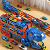 2-in-1 Foldable Dinosaur Truck with 6 Cars & Racing Track