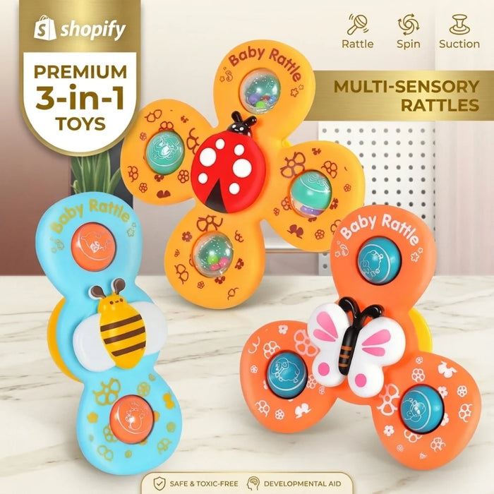 3-in-1 Baby Rattles Set with Suction Cup Spinner Toy
