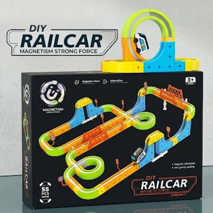 DIY Magnetic Electric Rail Train Set for Kids – 56 Pcs